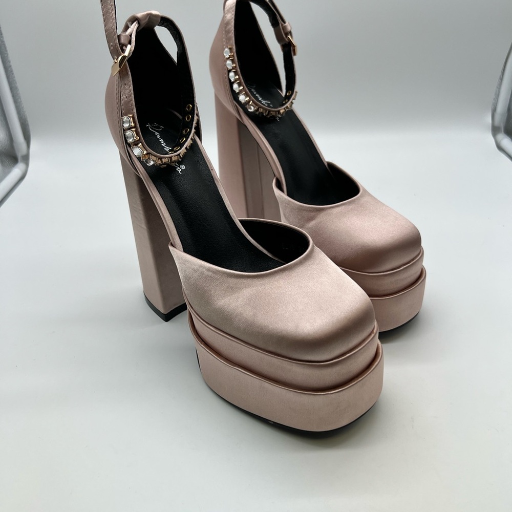 Elegant Satin Platform Heels - Pink